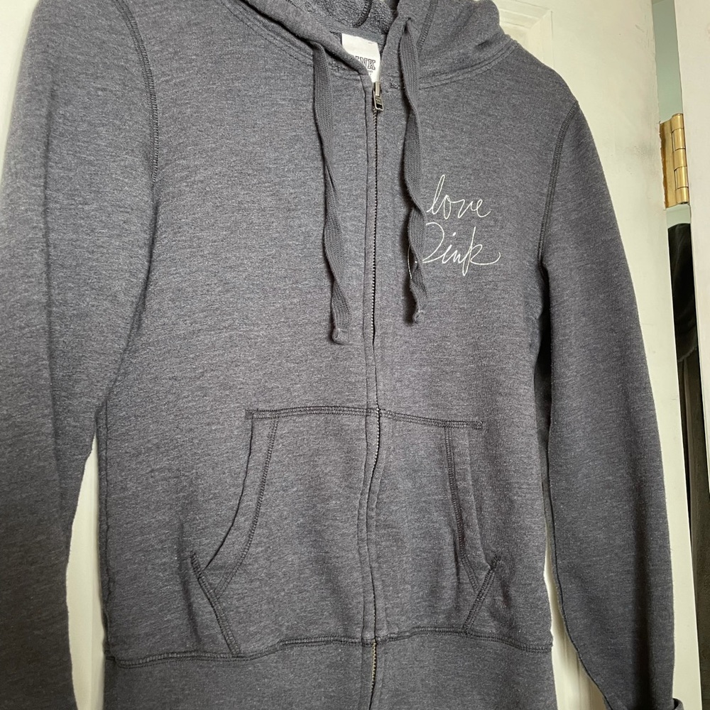 VS PINK Dark Gray Full Zip Logo Hoodie XS